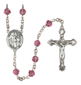 Sterling Silver 6mm Austrian Crystal Guardian Angel w/Children Rosary in Rose