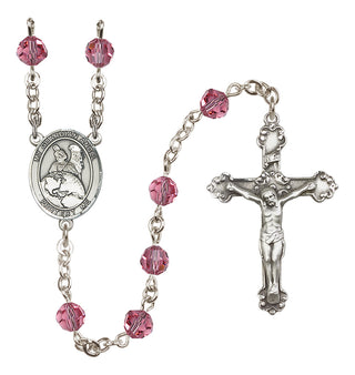 Sterling Silver 6mm Austrian Crystal Guardian Angel Protector Rosary in Rose