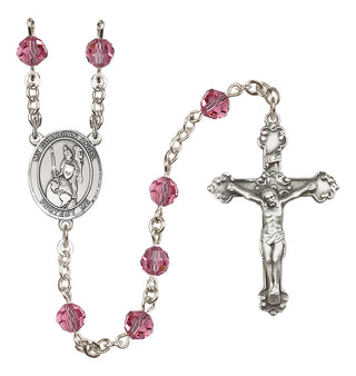 Sterling Silver 6mm Austrian Crystal Guardian Angel of the World Rosary in Rose