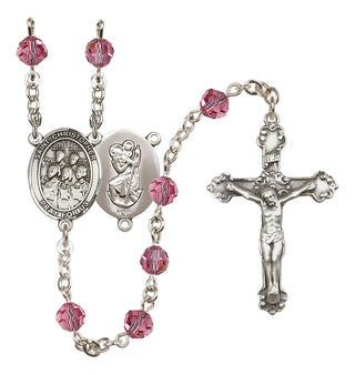 Sterling Silver 6mm Austrian Crystal Saint Christopher / Choir Rosary in Rose