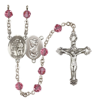 Sterling Silver 6mm Austrian Crystal Saint Christopher / Karate Rosary in Rose