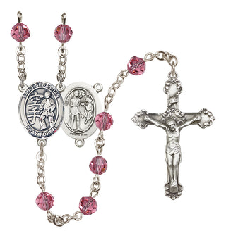 Sterling Silver 6mm Austrian Crystal Saint Sebastian/Karate Rosary in Rose