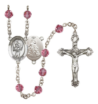 Sterling Silver 6mm Austrian Crystal Guardian Angel/Baseball Rosary in Rose