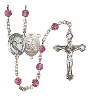 Sterling Silver 6mm Austrian Crystal Guardian Angel/Hockey Rosary in Rose