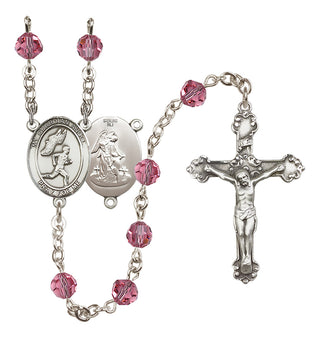 Sterling Silver 6mm Austrian Crystal Guardian Angel/Track&Field-Men Rosary in Rose