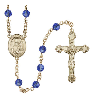 14 Karat Gold-Filled 6mm Austrian Crystal Saint Benjamin Rosary in Sapphire
