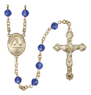 14 Karat Gold-Filled 6mm Austrian Crystal Saint Katharine Drexel Rosary in Sapphire