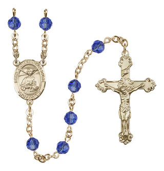 14 Karat Gold-Filled 6mm Austrian Crystal Saint Catherine Laboure Rosary in Sapphire