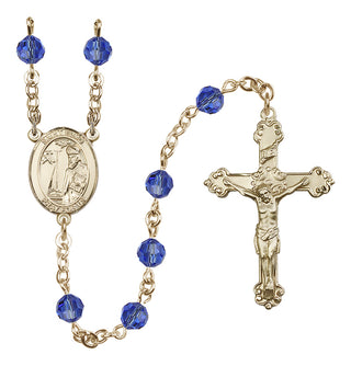 14 Karat Gold-Filled 6mm Austrian Crystal Saint Elmo Rosary in Sapphire