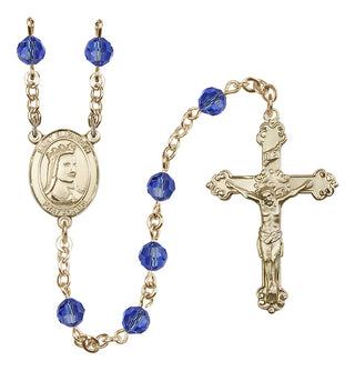 14 Karat Gold-Filled 6mm Austrian Crystal Saint Elizabeth of Hungary Rosary in Sapphire