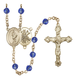 14 Karat Gold-Filled 6mm Austrian Crystal Saint Florian/Firefighter Rosary in Sapphire