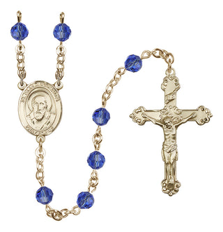 14 Karat Gold-Filled 6mm Austrian Crystal Saint Francis de Sales Rosary in Sapphire