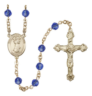 14 Karat Gold-Filled 6mm Austrian Crystal Saint Francis of Assisi Rosary in Sapphire