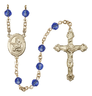 14 Karat Gold-Filled 6mm Austrian Crystal Saint Francis Xavier Rosary in Sapphire