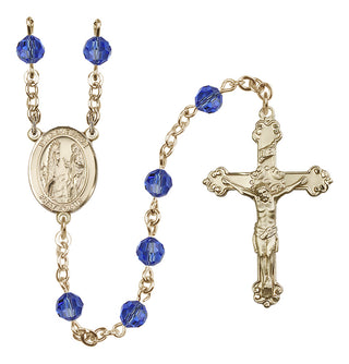 14 Karat Gold-Filled 6mm Austrian Crystal Saint Genevieve Rosary in Sapphire
