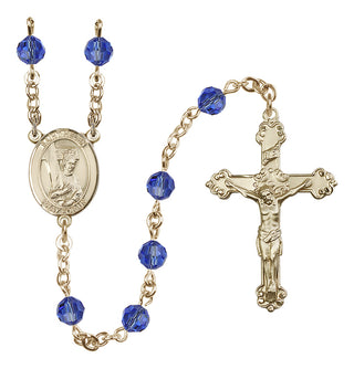 14 Karat Gold-Filled 6mm Austrian Crystal Saint Helen Rosary in Sapphire