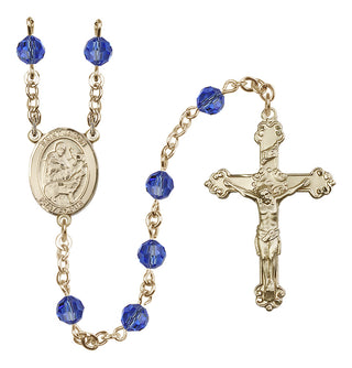 14 Karat Gold-Filled 6mm Austrian Crystal Saint Jason Rosary in Sapphire