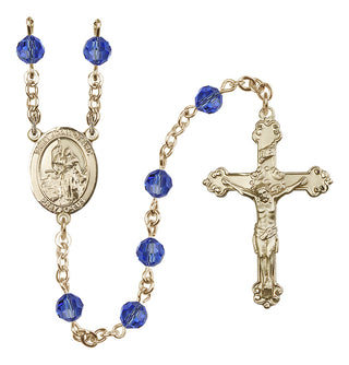 14 Karat Gold-Filled 6mm Austrian Crystal Saint Joan of Arc Rosary in Sapphire