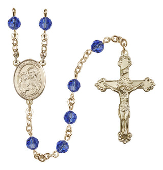14 Karat Gold-Filled 6mm Austrian Crystal Saint Joseph Rosary in Sapphire