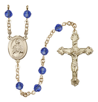 14 Karat Gold-Filled 6mm Austrian Crystal Saint Kateri Tekakwitha Rosary in Sapphire