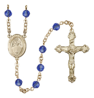 14 Karat Gold-Filled 6mm Austrian Crystal Saint Maria Faustina Rosary in Sapphire