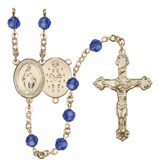 14 Karat Gold-Filled 6mm Austrian Crystal Miraculous Rosary in Sapphire