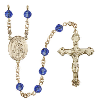 14 Karat Gold-Filled 6mm Austrian Crystal Saint Nicholas Rosary in Sapphire