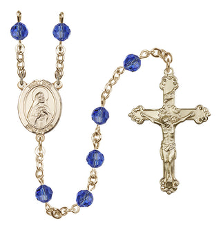 14 Karat Gold-Filled 6mm Austrian Crystal Saint Rita of Cascia Rosary in Sapphire