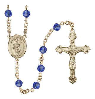 14 Karat Gold-Filled 6mm Austrian Crystal Saint Scholastica Rosary in Sapphire