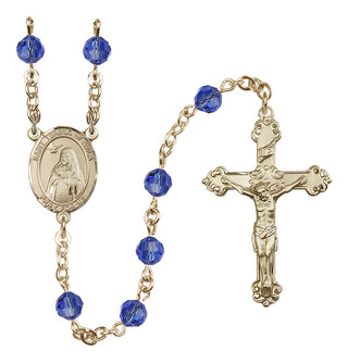 14 Karat Gold-Filled 6mm Austrian Crystal Saint Teresa of Avila Rosary in Sapphire