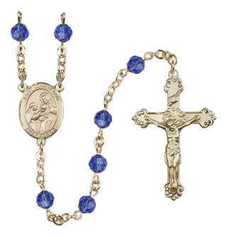 14 Karat Gold-Filled 6mm Austrian Crystal Saint John of God Rosary in Sapphire