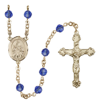 14 Karat Gold-Filled 6mm Austrian Crystal Saint Sophia Rosary in Sapphire