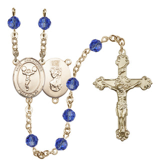 14 Karat Gold-Filled 6mm Austrian Crystal Saint Christopher/Cheerleading Rosary in Sapphire