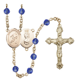 14 Karat Gold-Filled 6mm Austrian Crystal Saint Christopher/Soccer Rosary in Sapphire