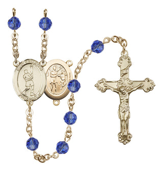 14 Karat Gold-Filled 6mm Austrian Crystal Saint Sebastian/Lacrosse Rosary in Sapphire