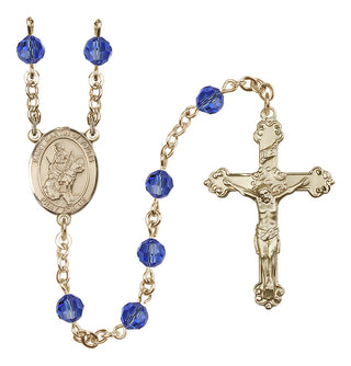 14 Karat Gold-Filled 6mm Austrian Crystal Saint Martin of Tours Rosary in Sapphire