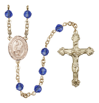14 Karat Gold-Filled 6mm Austrian Crystal San Martin Caballero Rosary in Sapphire