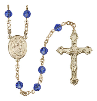 14 Karat Gold-Filled 6mm Austrian Crystal Saint Gertrude of Nivelles Rosary in Sapphire