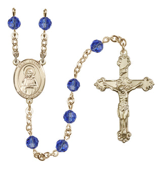 14 Karat Gold-Filled 6mm Austrian Crystal Saint Lillian Rosary in Sapphire