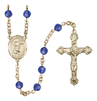 14 Karat Gold-Filled 6mm Austrian Crystal Saint Stephanie Rosary in Sapphire