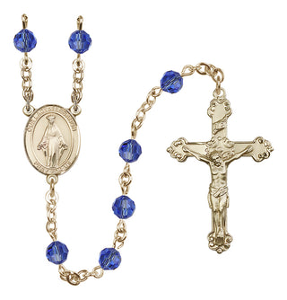 14 Karat Gold-Filled 6mm Austrian Crystal Our Lady of Lebanon Rosary in Sapphire