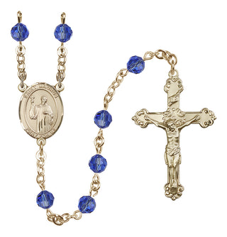 14 Karat Gold-Filled 6mm Austrian Crystal Saint Maurus Rosary in Sapphire