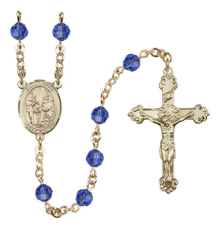 14 Karat Gold-Filled 6mm Austrian Crystal Saint Zita Rosary in Sapphire