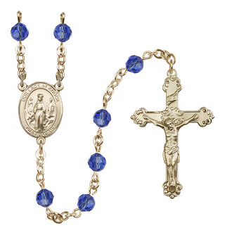14 Karat Gold-Filled 6mm Austrian Crystal Our Lady of Knock Rosary in Sapphire