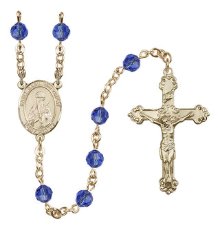 14 Karat Gold-Filled 6mm Austrian Crystal Saint Basil the Great Rosary in Sapphire