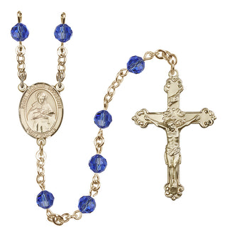 14 Karat Gold-Filled 6mm Austrian Crystal Saint Gabriel Possenti Rosary in Sapphire