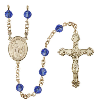 14 Karat Gold-Filled 6mm Austrian Crystal Saint Susanna Rosary in Sapphire