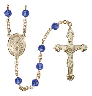 14 Karat Gold-Filled 6mm Austrian Crystal Saint Fiacre Rosary in Sapphire