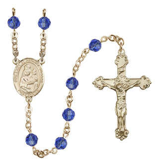 14 Karat Gold-Filled 6mm Austrian Crystal Our Lady of Prompt Succor Rosary in Sapphire