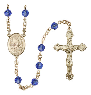 14 Karat Gold-Filled 6mm Austrian Crystal Saint Rosalia Rosary in Sapphire